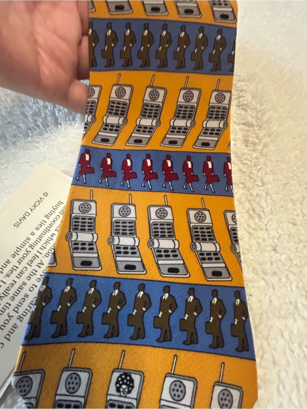 🎁3 for $30 - Classic Patterned Silk Tie with Retro Phone and Figure Motif